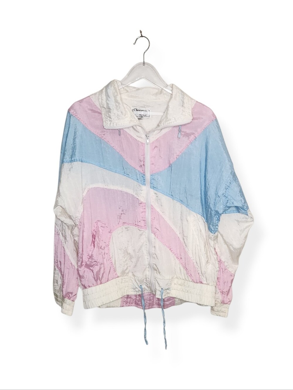 Vintage Clipper Bay Nylon Windbreaker Full Zip Jacket Coat Size Small Blue Pink